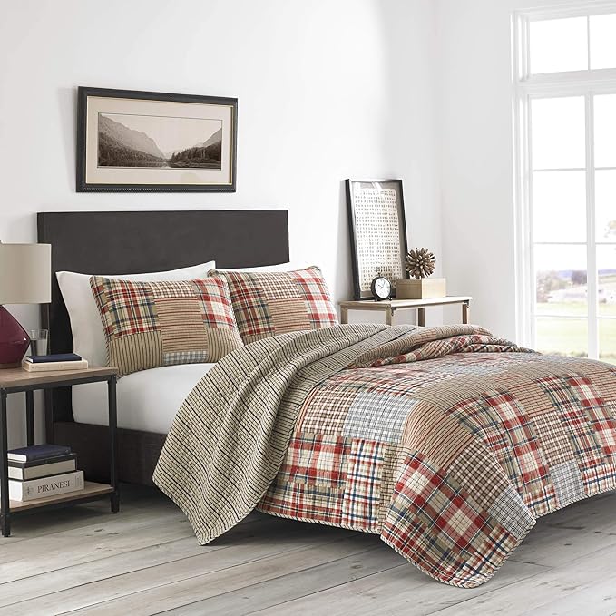 Eddie Bauer - Twin Quilt Set, Reversible Cotton Bedding with Matching Sham, Luxurious Bedding Set (Hawthorne Brown, Twin)