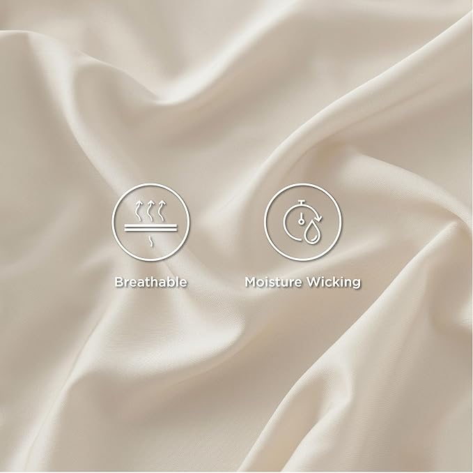 Bedsure King Size Sheets Set, Cooling Sheets for Hot Sleepers, Rayon Derived from Bamboo, Breathable & Soft, Deep Pocket Up to 16 Inches, Hotel Luxury Silky Bedding, Light Beige