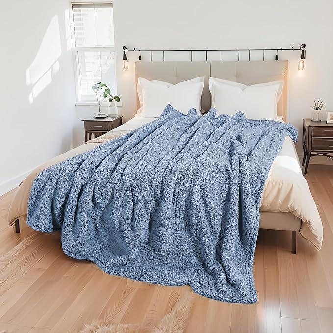 Electric Heated Blanket 6 Heating Settings & 10H Auto Off Full 72×84 Double Sided Plush Sherpa Ultra-Soft Warm Thick, Machine Washable, Fast Heating, Home Office Light Blue