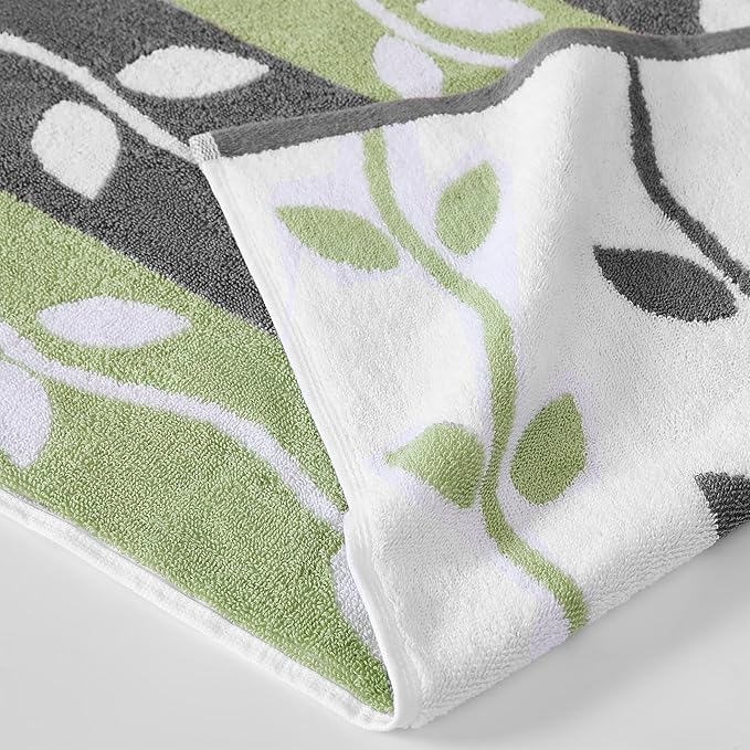 Modern Threads Organic Vines 6-Piece 100% Cotton Towel Set – Yarn Dyed Jacquard & Solid – Includes 2 Bath Towels, 2 Hand Towels, 2 Washcloths – Absorbent, Quick Dry, Soft & Durable – Gray