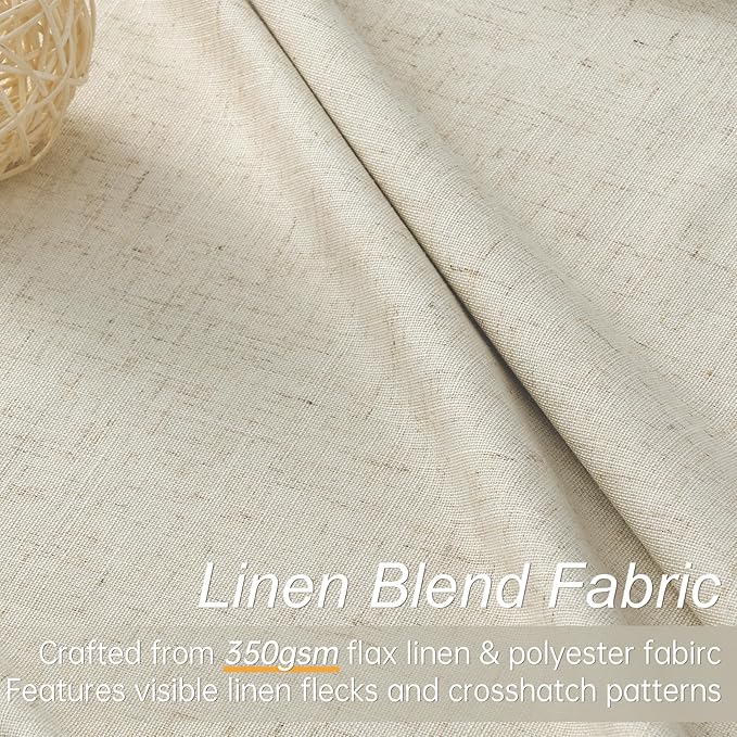 Topfinel Beige Curtains 96 Inch Long, Cream Pinch Pleated 100% Blackout Thermal Insulated Natural Linen Pinch Pleat Viral Drapes with Hooks Rings 2 Panel Sets, Burlap Flax 8FT Back Tab Curtains