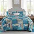 Mybedsoul Dusty Blue Quilt Set Queen Size, 3 Pieces Plaid Floral Bedspread Set Patchwork Reversible Bedding Set Microfiber Lightweight Bedspread Coverlet Set for All Season 96"x90"