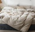 MooMee Bedding Duvet Cover Set 100% Washed Cotton Linen Like Textured Breathable Durable Soft Comfy (Heathered Tannish Linen Grey, Palatial King/Oversized King 120"x98")