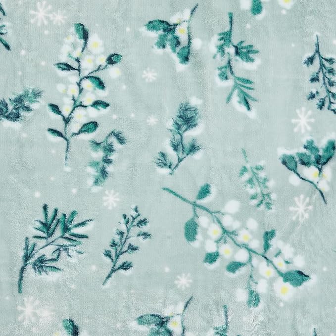 Fleece/Sherpa Throw Blanket - Super Soft Printed Blanket for Couch, Chair, or Bed - Cozy, Luxurious Plush Throw Blanket - Throw 50" x 60", Snowy Botanical