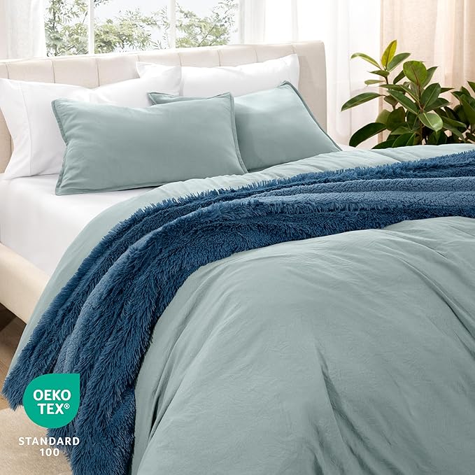 Bare Home Microfiber Duvet Cover Set - Ultra Soft Washed Microfiber - Twin/Twin Extra Long - Linen-Like Look - Easy Care - Breathable Fabric - Our Softest Duvet Cover Set (Twin/Twin XL, Sea Spray)
