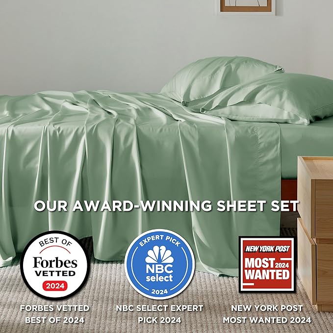 Bedsure California King Sheet Sets, Cooling Sheets, Rayon Derived from Bamboo, Breathable & Soft, Deep Pocket Up to 16 Inches, Hotel Luxury Silky Bedding for Hot Sleepers, Sage Green