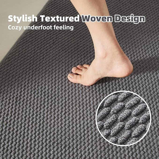 Bathroom Rugs Non Slip Washable, Super Absorbent Thin Bath Mat Quick Dry Low Pile Bathroom Rug, Dark Grey 20"x48"