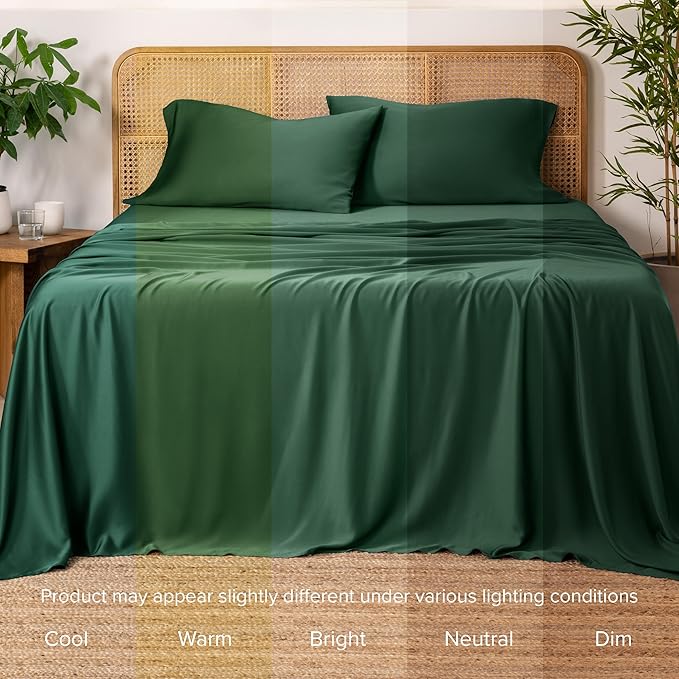 Bare Home 100% Rayon Made from Bamboo King Sheet Set - 4 Piece Bedding Set - Deep Pockets - Breathable - Easy Fit - Bedding Sheets & Pillowcases (King, Forest Green)