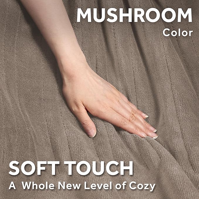 Sunbeam Electric Royal Luxe Microplush Heated Blanket, 12 Heat Settings, 12-Hour Auto Shut-Off, Fast Heating, Warm & Cozy, Machine Washable, Mushroom Color, King (90" x 100")