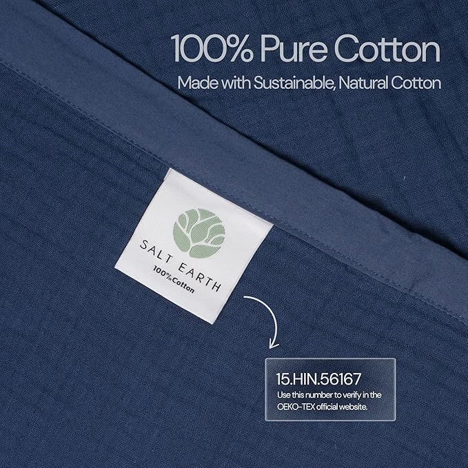 Salt Earth 100% Cotton Muslin Throw Blanket Gauze Blanket 55"X75" Twin, 4 Layered for Couch, Bed, Living Room, Home, Lightweight & All Season Blankets & Throws, Easy wash, Skin Friendly (Navy Blue)