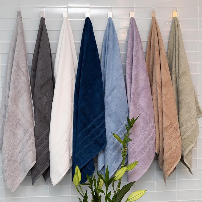 Mosobam Luxury Turkish 8pc Towel Set 30X58 16X30 13X13 Lavender Aura 700 GSM Bamboo Viscose & Aegean Turkish Combed Cotton