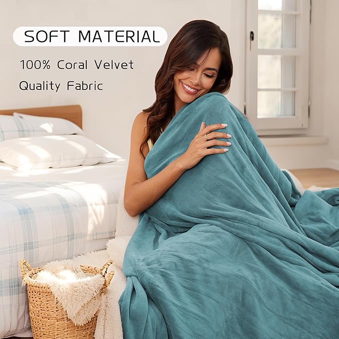 Heated Electric Blanket 72"x84" Full Size, Soft Coral Fleece Fast Heated Blanket with 4 Heating Levels and 10 Hours Auto-Off, Cozy Plush Fabric, Machine Washable - Home, Teal