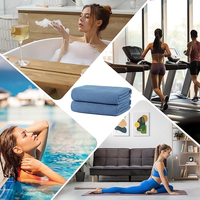 POLYTE Microfiber Oversize Quick Dry Lint Free Waffle Bath Towel for Body, 60 x 30 in, Set of 2