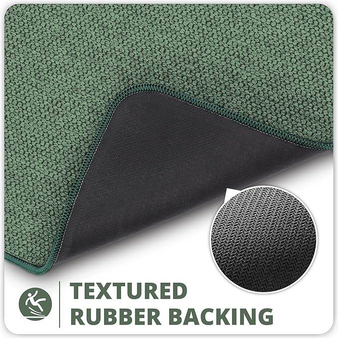 Bath Mat,Ultra Thin Bathroom Runner Rugs,Large Bath Mats for Bathroom,Quick Dry,Non-Slip,Machine Washable,Low Pile,Bath Rug,Shower Outside,Sink,Home Decor Accessories.Green,1'9"x3'11"（21x47inch）