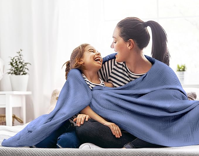 Utopia Bedding Wedgewood 100% Cotton Blanket [Twin Size - 90x72 Inch] 350GSM Lightweight, Soft and Breathable Thermal Blanket for All Seasons