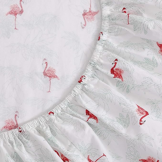 Tommy Bahama - Queen Size Sheet Set, Crisp & Cool Cotton Percale Bedding with a Smooth Lightweight Feel, 4 Piece Holiday Bed Sheets with Matching Pillowcases (Flamingo Santa Red)