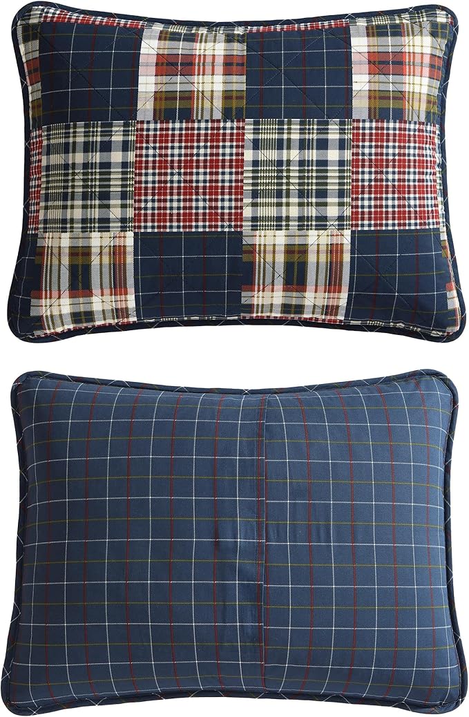 Eddie Bauer - Twin Quilt Set, Cotton Reversible Bedding with Matching Sham, Luxurious Bedding Set (Madrona Navy/Red, Twin)