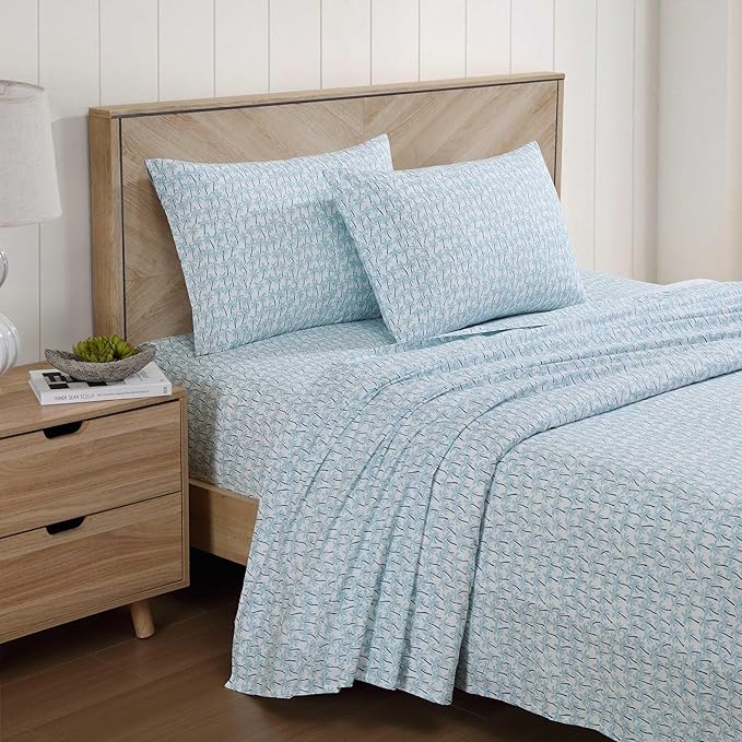 Tommy Bahama - Queen Sheet Set, Super Soft Cotton Percale Bedding with Matching Shams, Tropical Bedding Set, Oeko-Tex Certified (Palmtastic Blue, Queen)