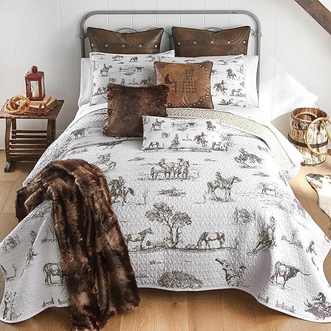 BLACK FOREST DECOR Cowboy Ranch King Quilt Set - Lightweight, Western Style Bedding with Cowboys and Horses, Includes Quilt and Shams, Machine Washable