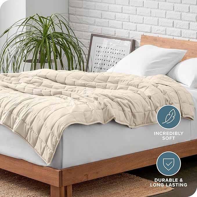 Bare Home Weighted Blanket Full or Queen Size 15lb (48" x 72") for Adults - All-Natural 100% Cotton - Premium Heavy Blanket Nontoxic Glass Beads (Sand, 48"x72")