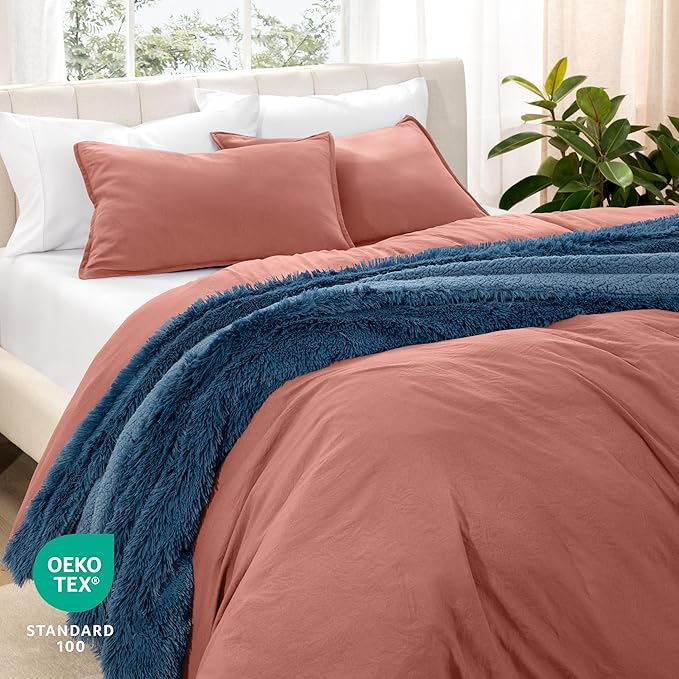 Bare Home Microfiber Duvet Cover Set - Ultra Soft Washed Microfiber - Oversized Queen Size - Linen-Like Look - Easy Care - Breathable Fabric - Our Softest Duvet Cover Set (Oversized Queen, Dusty Rose)