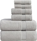 Springtree Home Grey Bath Towels Set of 6 | Ribbed Textured | 100% Combed Cotton | Absorbent Quick-Dry Gray Towels for Bathroom | Oeko-TEX® Standard 100 Cotton | Mauro Collection - High Rise Grey