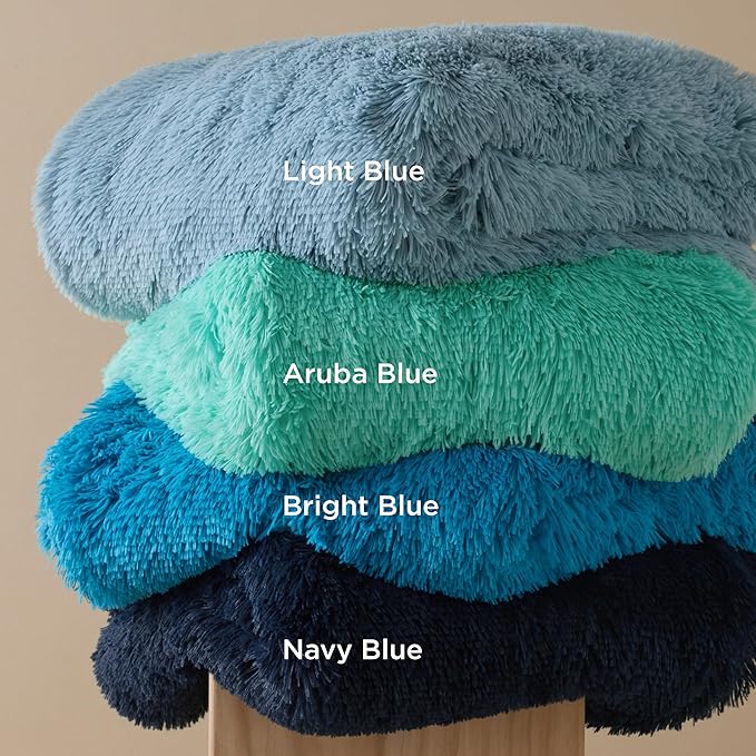 Bedsure GentleSoft Fluffy Bright Blue King Size Blanket for Bed, Thick Soft Sherpa Faux Fur Fleece Bedding Fuzzy Plush Winter Warm Heavy Large King Blanket, Cozy Blue Gifts for Men Women, 108x90