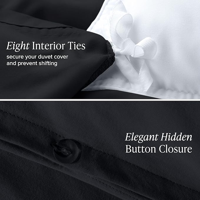 Bare Home 100% Organic Cotton Jersey Duvet Cover Set - Twin/Twin XL Size - Ultra Soft - 100% Cotton - 2pcs - Corner Ties - Button Closure - Bedding Duvet Cover & Pillow Shams (Black)