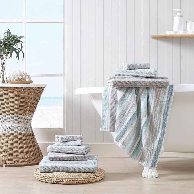 Tommy Bahama - Bath Towels, 100% Highly Absorbent Yarn Dyed Cotton, Low-Linting & Fade-Resistant, Medium Weight Towel Set (Ocean Bay Grey, 3 Piece)