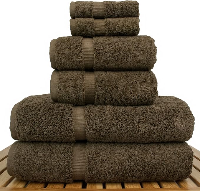 BC BARE COTTON Luxury Hotel & Spa Quality Collection, Highly Absorbent & Quick Dry 100% Turkish Cotton, 750+ GSM, Eco Friendly Towel, Dobby Border Towels (6 Piece, Cocoa)
