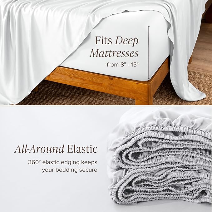 Bare Home 100% Rayon Made from Bamboo Luxury Full Sheet Set - 4 Piece Bedding Set - Deep Pockets - Cooling Sheets - Breathable - Easy Fit - Soft Bedding Sheets & Pillowcases (Full, White)