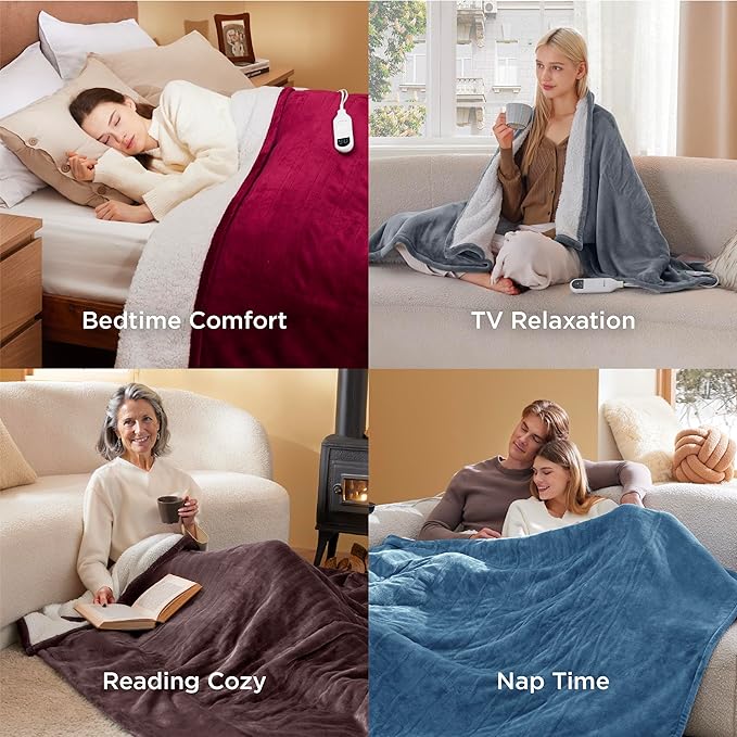 Bedsure Electric Blanket Full Size - Soft Flannel Heated Blanket Full, GentleSoft™ Fast Heating with 10 Time Settings & 6 Heat Settings, Warm Gift for Grandma (72x84 inches, River Blue)