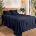 Bare Home 100% Rayon Made from Bamboo King Sheet Set - 4 Piece Bedding Set - Deep Pockets - Breathable - Easy Fit - Bedding Sheets & Pillowcases (King, Midnight Blue)