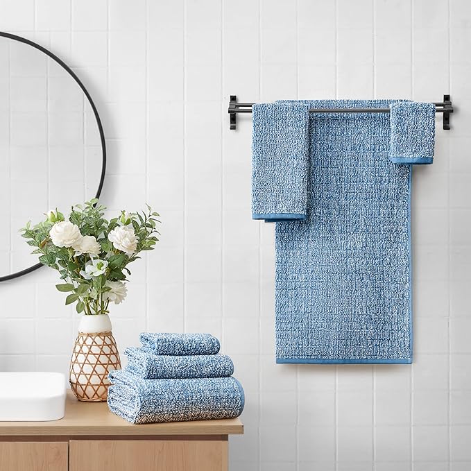 Lucky Brand Luxurious Boucle 6 Piece Bath Towel Set - (2) Bath Towels, (2) Hand Towels, and (2) Washcloths - Blue Stone Premium Bathroom Towel Set