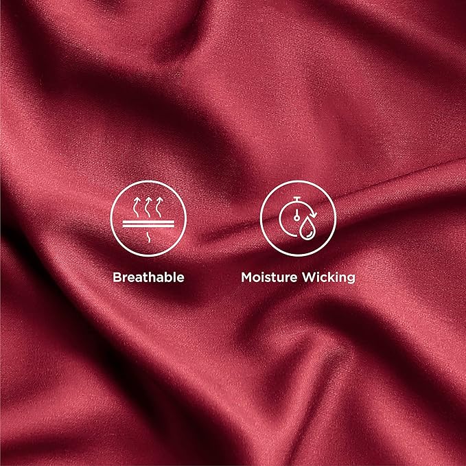 Bedsure Twin Sheets Set, Cooling Sheets Twin Size Bed Set, Rayon Derived from Bamboo, Twin Size Sheets, Breathable & Soft Bed Sheets, Hotel Luxury Silky Bedding Sheets & Pillowcases, Burgundy
