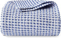EGOHOME 100% Cotton Queen Size Blankets for Bed,Soft Jacquard Waffle Weave Blanket,Lightweight and Breathable Unique Dual-Tone Texture Cotton Blanket for All Seasons-Navy Blue,90 x 90 Inches