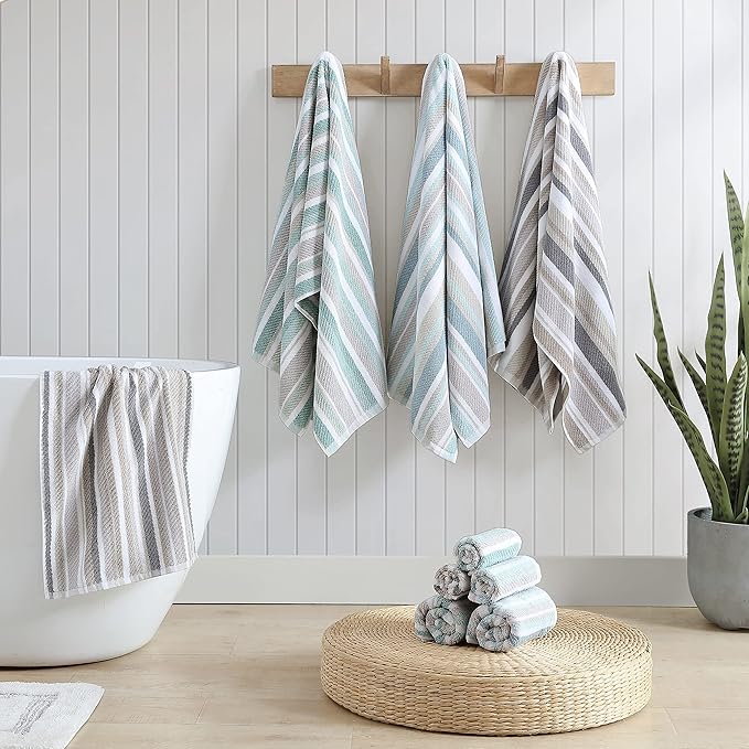Tommy Bahama - Bath Towels, 100% Highly Absorbent Yarn Dyed Cotton, Low-Linting & Fade-Resistant, Medium Weight Towel Set (Ocean Bay Grey, 3 Piece)