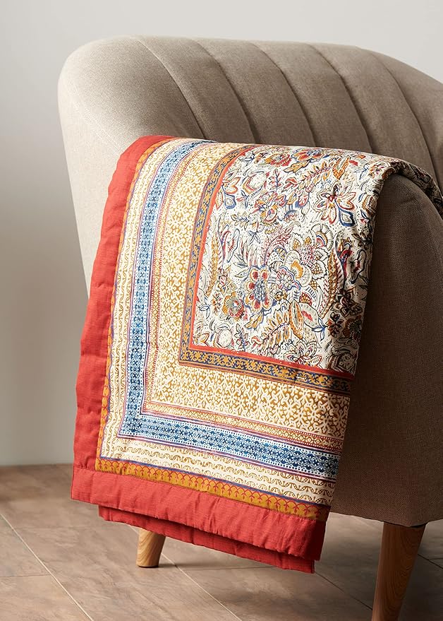 Maison d' Hermine Throw Blanket for Couch Lightweight Soft Warm Breathable Cotton Throw Blankets for Bed Girls Boys Women Men Gifts Sofa Travel Living Room Chair Bedding (50"x60", Jaipur)