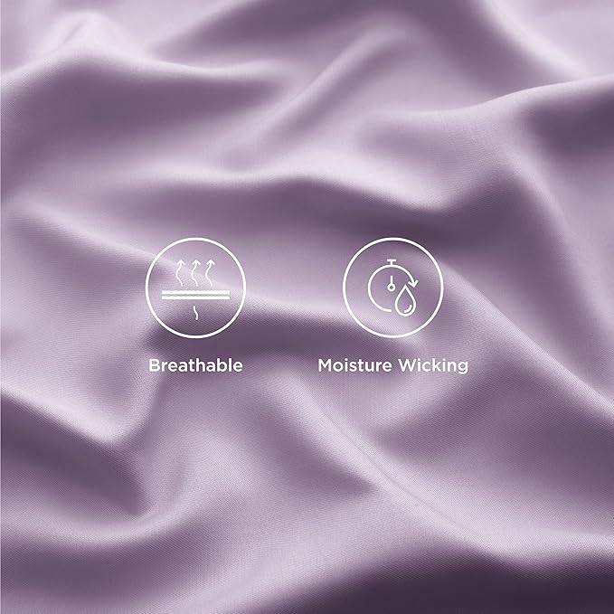 Bedsure California King Sheet Sets, Cooling Sheets for Hot Sleepers, Rayon Derived from Bamboo, Breathable & Soft, Deep Pocket Up to 16 Inches, Hotel Luxury Silky Bedding, Lilac