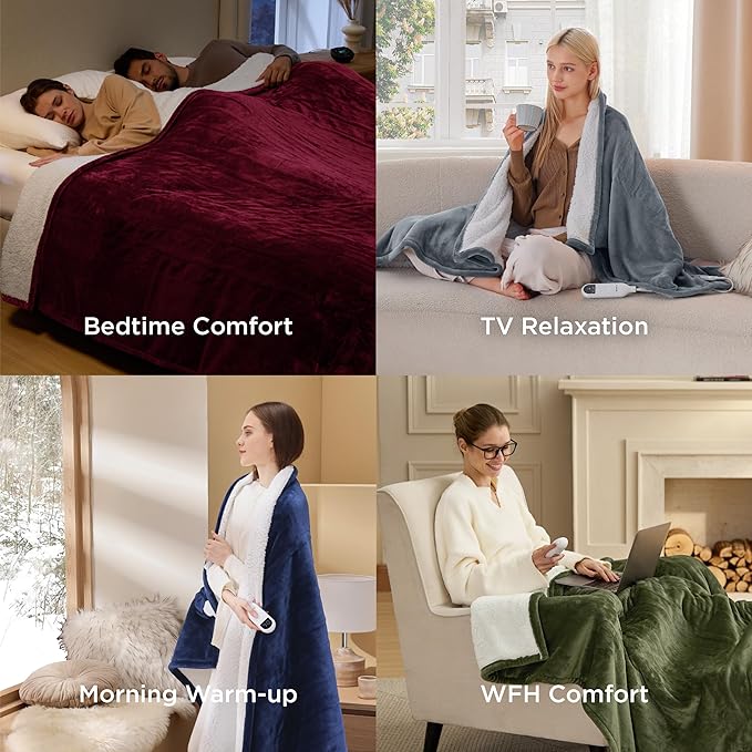 Bedsure Electric Blanket Full Size - Soft Flannel Heated Blanket, Fast Heating with 10 Time Settings & 6 Heat Settings, Warm Gift for Grandma (72x84 inches, Black)