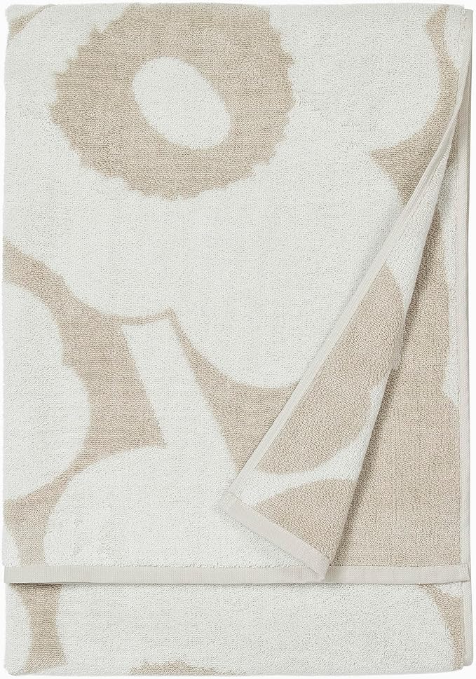 MARIMEKKO Unikko Terry Cotton Bath Towel (Beige) – Floral Patterned Bath Towels – 59 in x 28 in