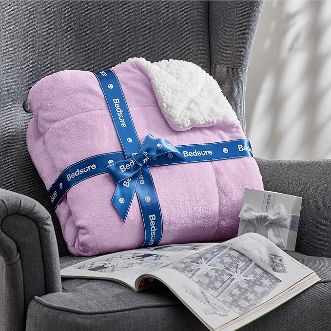 Bedsure GentleSoft Sherpa Fleece Blankets Queen Size for Bed - Thick and Warm Throw for Girls and Women, Soft Fuzzy Plush Queen Blanket for Winter, Lilac, 90x90 Inches