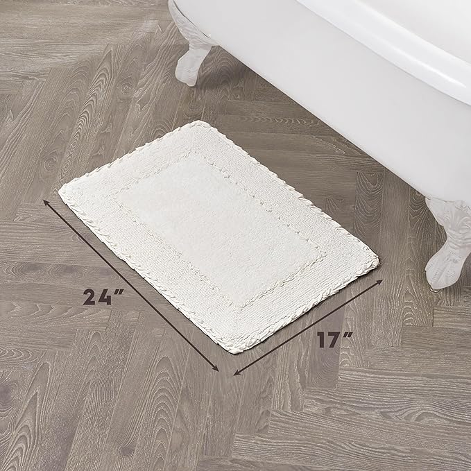 Laura Ashley Ruffle Border 100% Cotton Bath Rug, Ivory, 17"x 24"