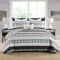 Homzard Quilts Queen Size - Black and White Queen Comforter Set, 100% Cotton Black Grey Striped Bedding Set, Lightweight Reversible Bedspread Set, 3 Piece All Season