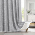 MitoVilla Boho Extra Long Shower Curtain 72 x 96, Darkgrey Modern Farmhouse 96 inch XL Polyester Linen Texture Tassel Fabric Shower Curtain Set with Hooks for Cottagecore Country Bathroom Decor