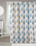 Serafina Home Hotel Quality Fabric Bathroom Shower Curtain: Floral Leaf Damask - Blue, Teal, Yellow, Grey and White (72 x 70 inches)