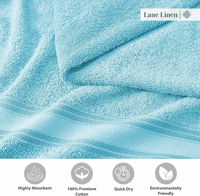 LANE LINEN Luxury 18-Piece Solid Cotton Bathroom Towel Set - 6 Bath Towels, 6 Hand Towels, 6 Wash Cloths - Blue