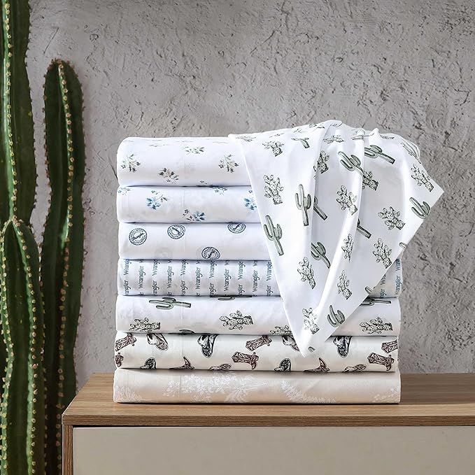Wrangler - Queen Sheet Set, Soft & Wrinkle Resistant Bed Sheets, Lightweight for Year Round Comfort, 4 Piece Bed Set with Matching Pillowcases & Fitted Sheet (Cacti Green)