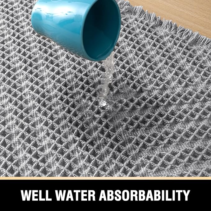 H.VERSAILTEX Waffle Bath Mat Super Absorbent Boho Bath Mat Non Slip Bath Rugs for Bathroom Floor Machine Washable Dry Fast Bathroom Rugs with Tassels, 20" x 32", Dove