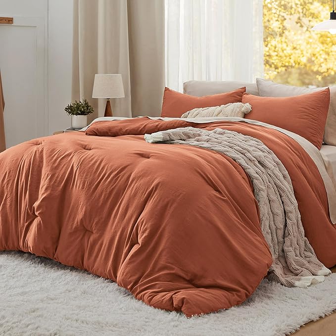 Bedsure King Size Comforter Set, Burnt Orange Soft Prewashed Bedding for All Seasons, 3 Pieces GentleSoft™ Down Alternative Bed Set, 1 Lightweight Comforter (104"x90") and 2 Pillowcases (20"x36")